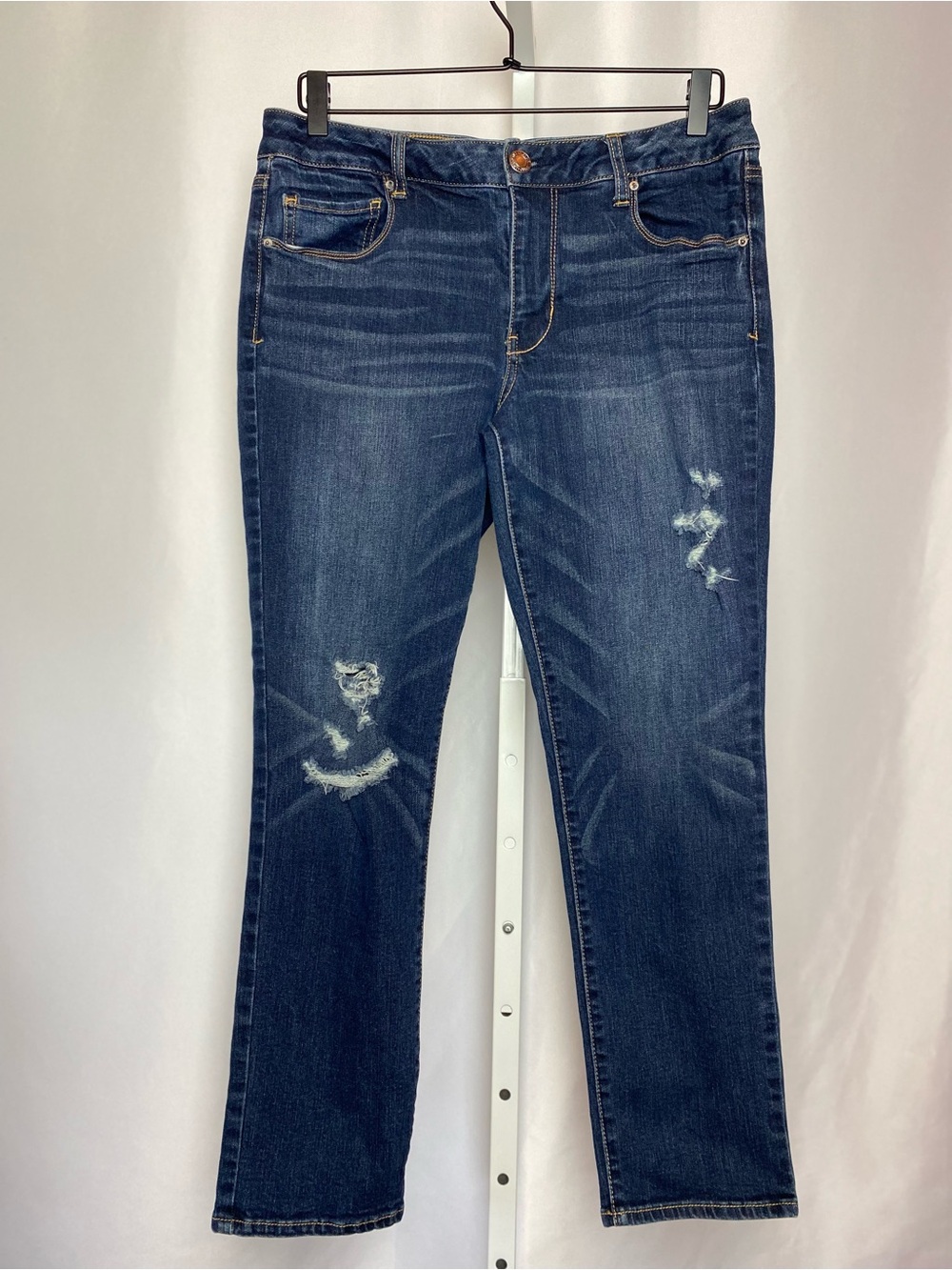American Eagle Womenʻs Medium-wash Distressed Super Stretch Skinny Jeans 14